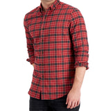 Club Room Men's Regular Fit Brushed Plaid Shirt Red Size Large