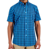 Club Room Men's Short Sleeve Plaid Shirt Blue Size XXX-Large