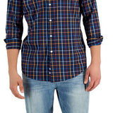 Club Room Men's Woven Plaid Button Down Shirt Blue Size Small