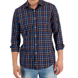 Club Room Men's Woven Plaid Button Down Shirt Blue Size Small