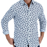 Club Room Men's Cotton Printed Button Down Shirt Blue Size Small
