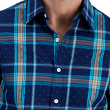 Club Room Men's Cotton Plaid Button Down Shirt Blue Size Small