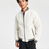 INC International Concepts Men's Fleece Zip Front Varsity Jacket White Size X-Large