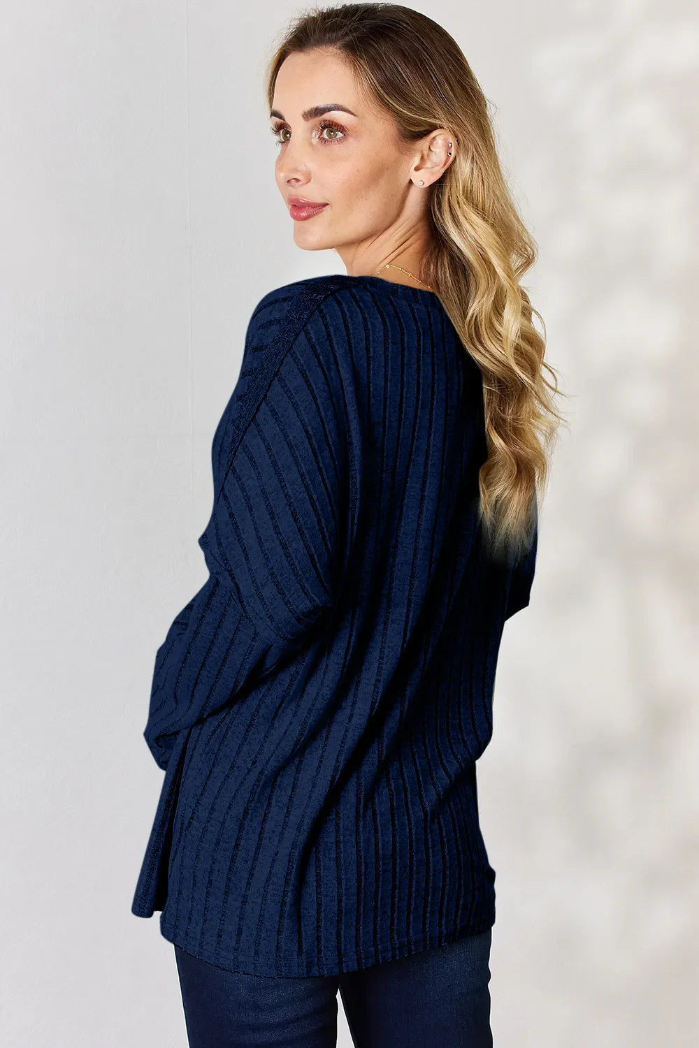 Basic Bae Full Size Ribbed Half Button Long Sleeve T-shirt