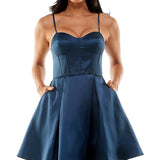 B Darlin Junior's Satin A Line Corset Dress Blue Size 16