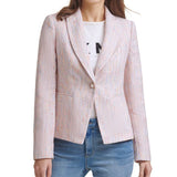 DKNY Tweed Faux Pearl One-Button Blazer Pink Size 16