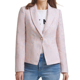 DKNY Tweed Faux Pearl One-Button Blazer Pink Size 16