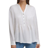 DKNY Women's Sheer Pleated Blouse White Size Large