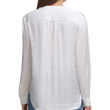 DKNY Women's Sheer Pleated Blouse White Size Large