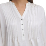 DKNY Women's Sheer Pleated Blouse White Size Large