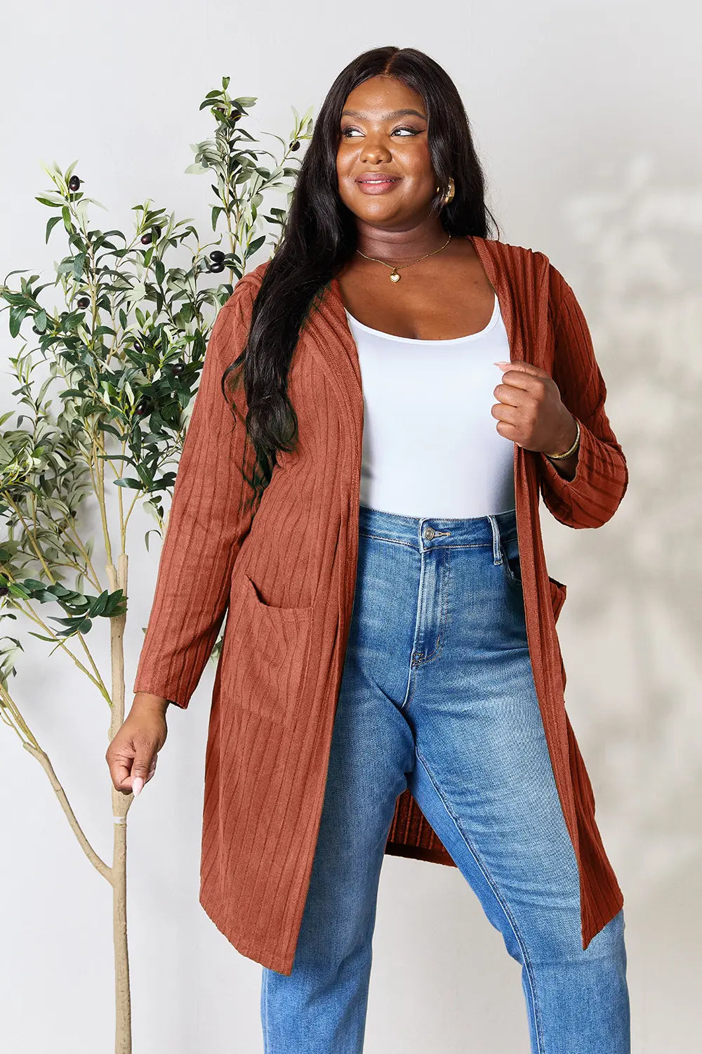 Basic Bae Full Size Hooded Sweater Cardigan | Includes Plus Size