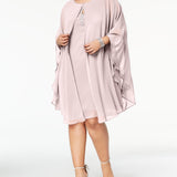 SL Fashions Women's Rhinestone Zippered Sheer Capelet Sleeveless Keyhole Knee Length Formal Shift Dress Pink Size 24W
