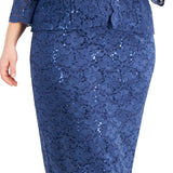 SL Fashions Women's 2 Pc Lace Jacket & Sheath Dress Blue Size Petite Small