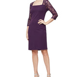 SL Fashions Women's Square Neck Back Zipper Short Crepe Dress Purple Size 10