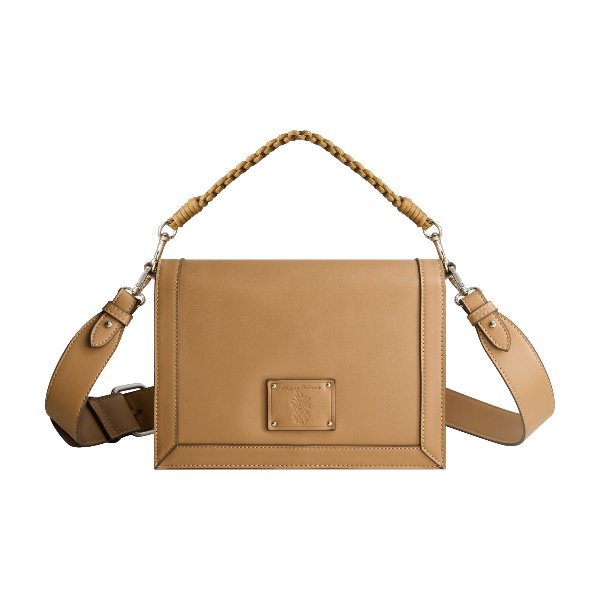 Tommy Bahama Debossed Logo Flat Messenger Bag, Tan