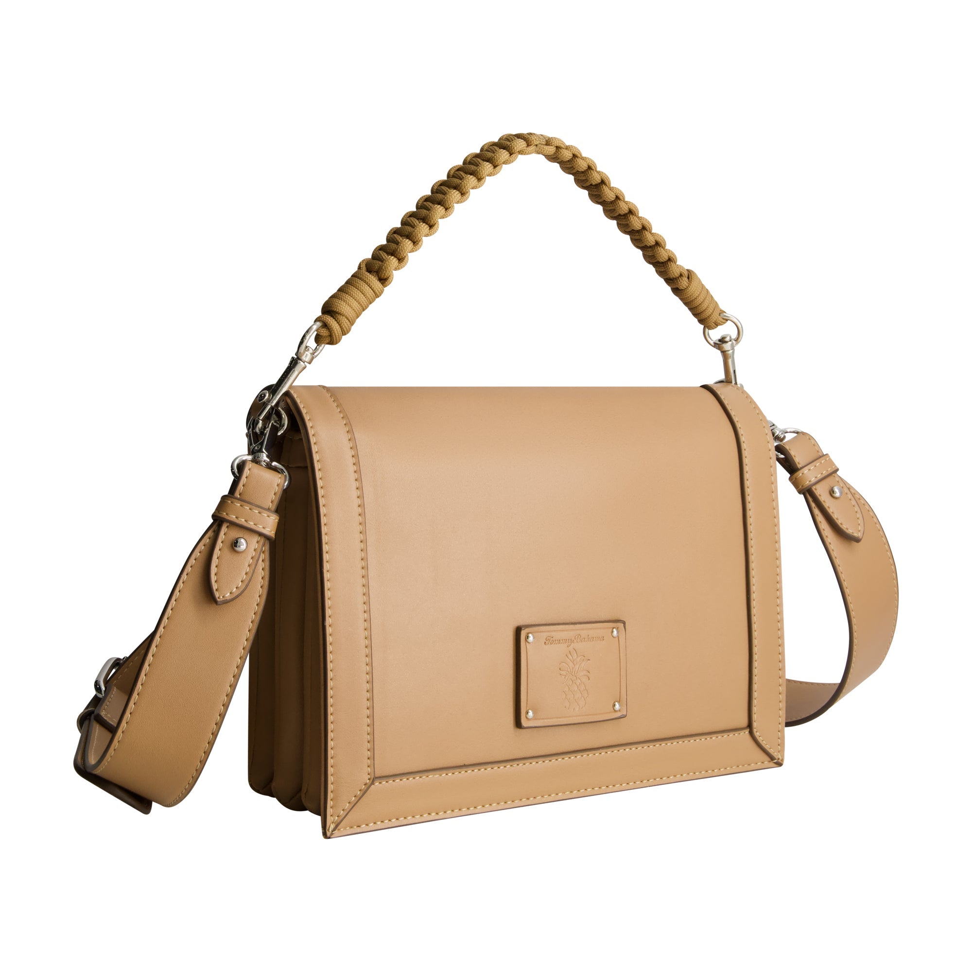 Tommy Bahama Debossed Logo Flat Messenger Bag, Tan