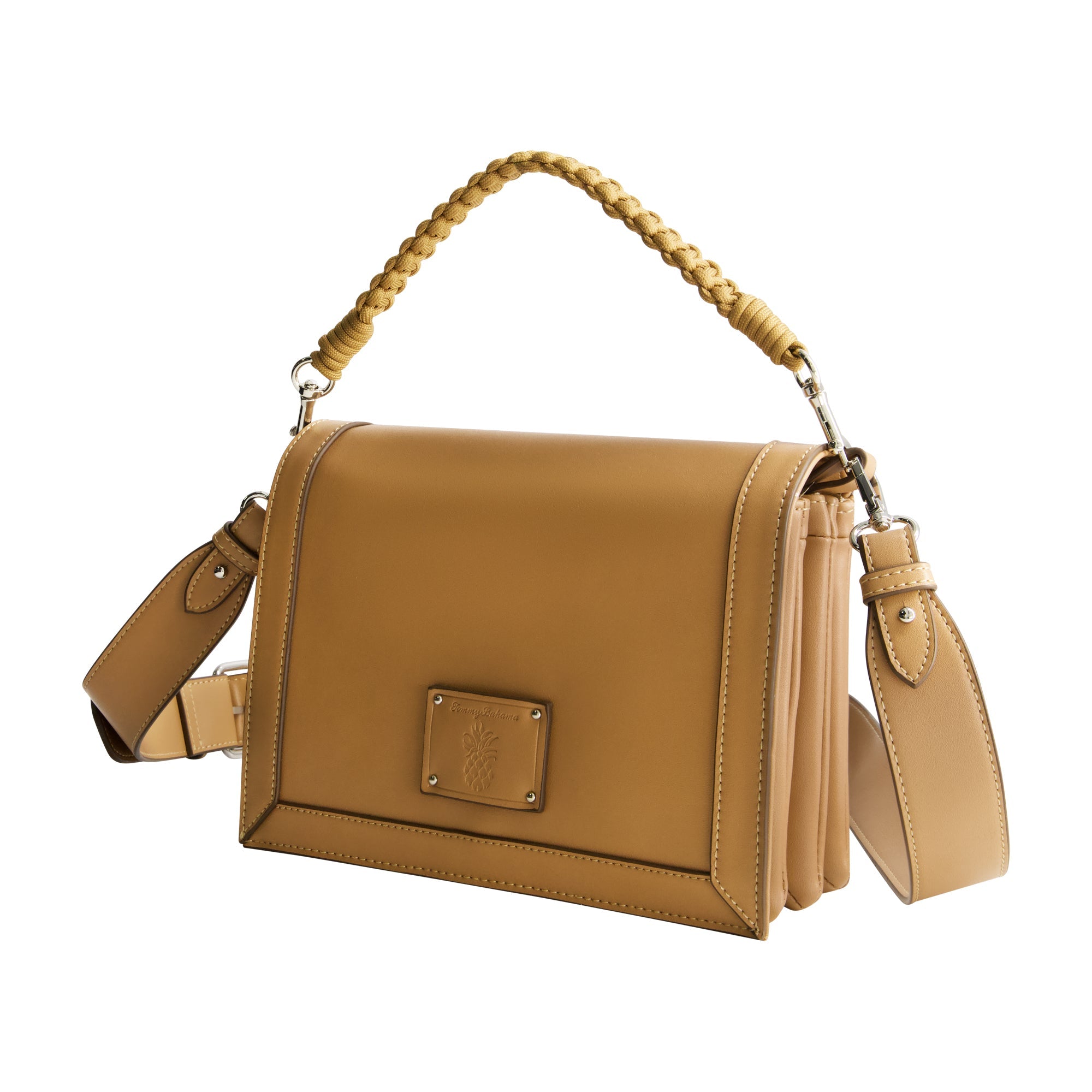 Tommy Bahama Debossed Logo Flat Messenger Bag, Tan