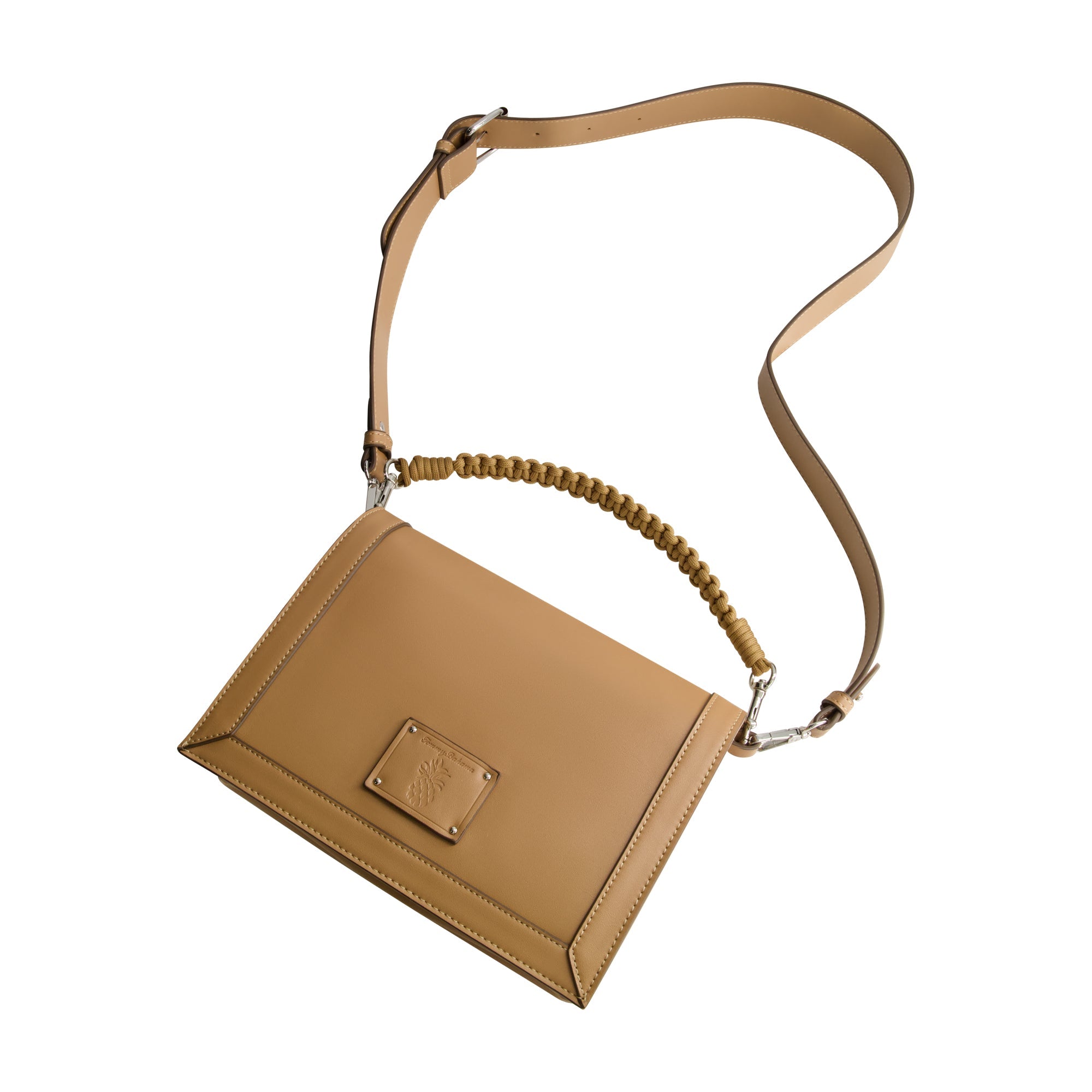 Tommy Bahama Debossed Logo Flat Messenger Bag, Tan