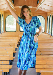Blue Myers Tie Waist Midi Dress