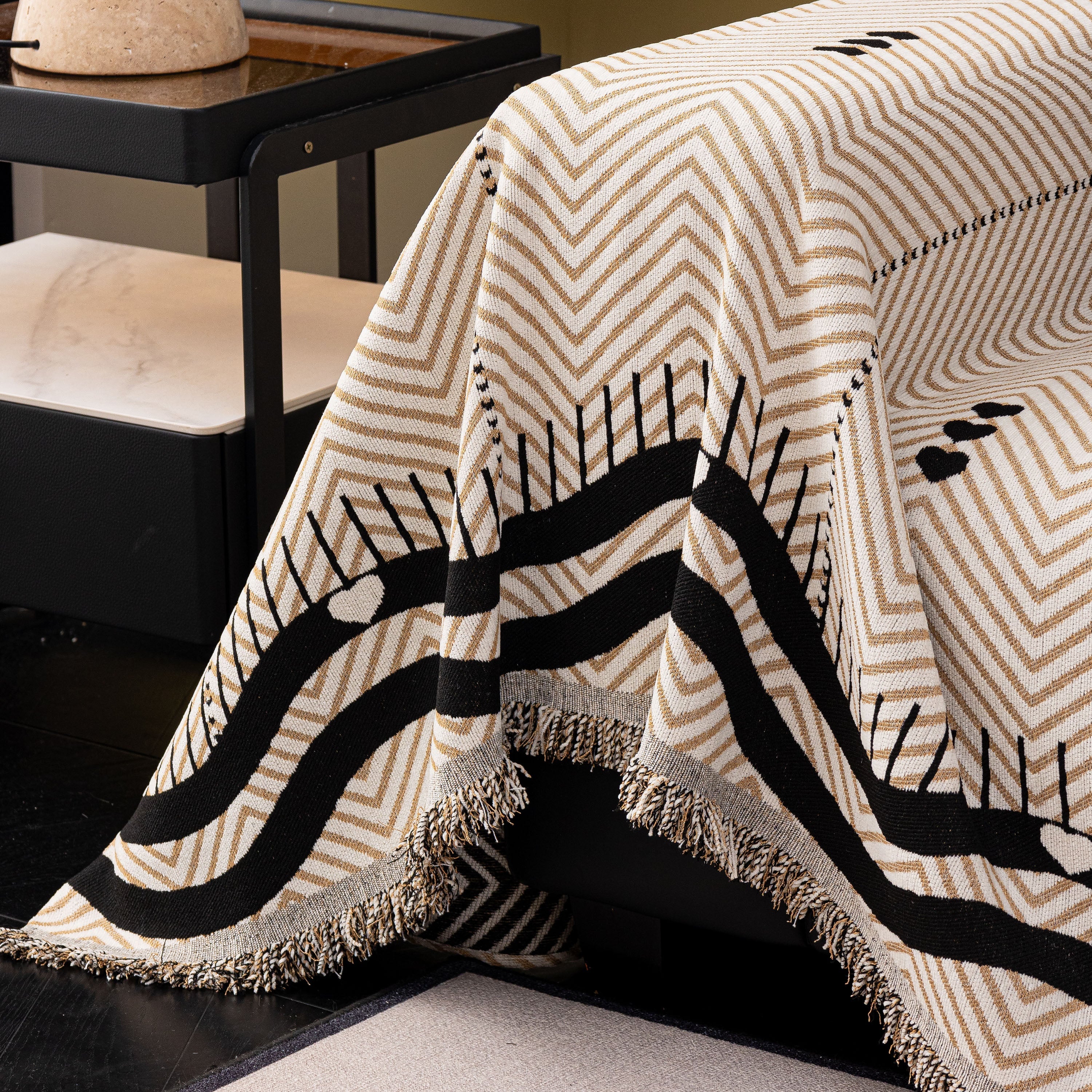 Chenille Sofa Throw Cover, Textured Chevron Decorative Couch Blanket For Living Room