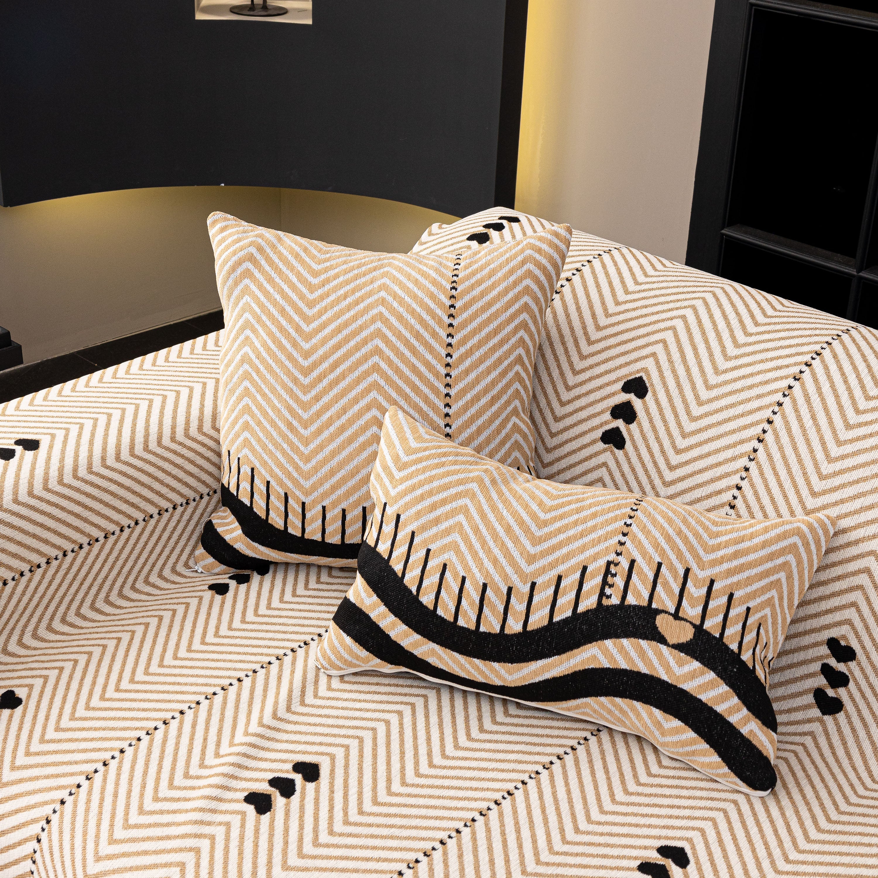 Chenille Sofa Throw Cover, Textured Chevron Decorative Couch Blanket For Living Room