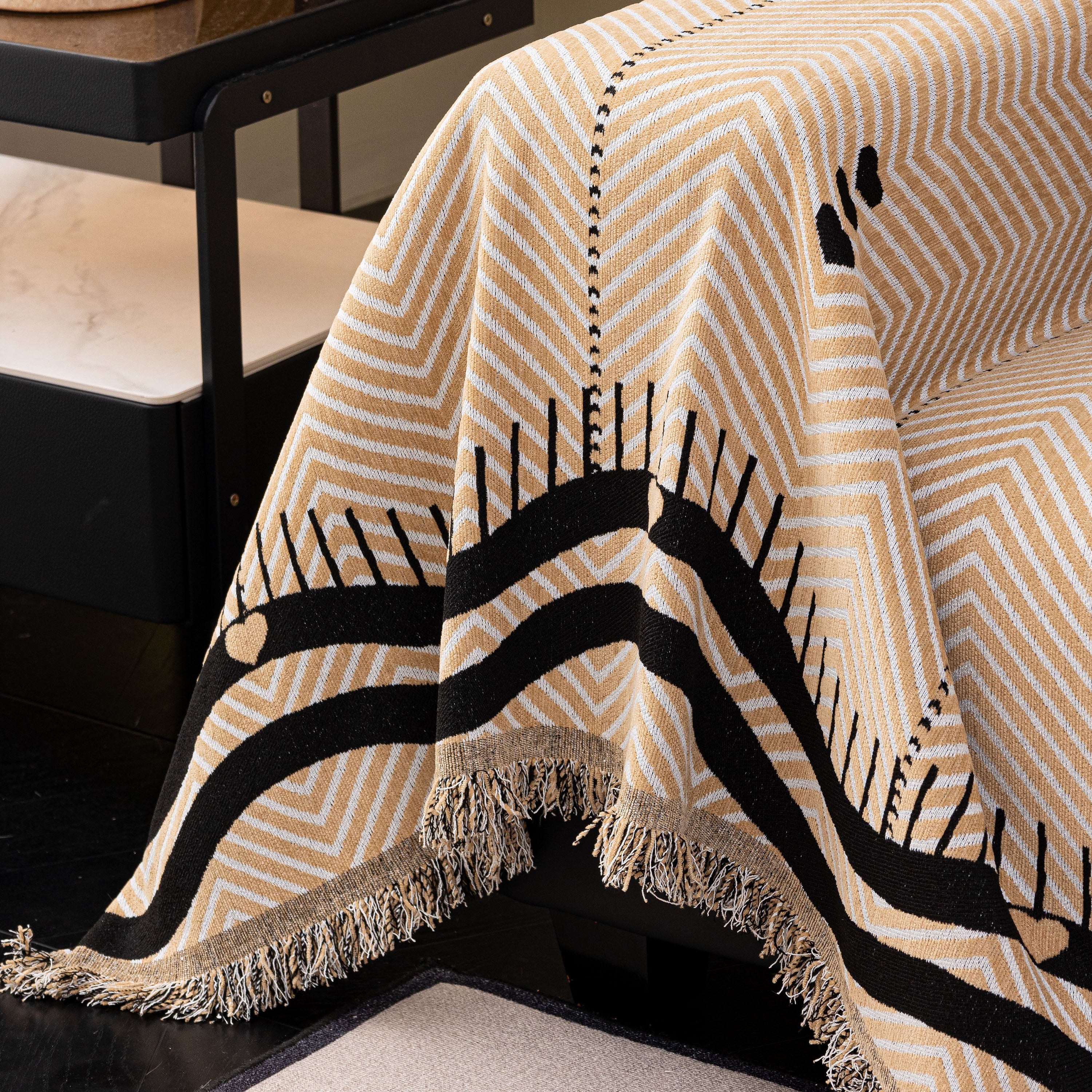 Chenille Sofa Throw Cover, Textured Chevron Decorative Couch Blanket For Living Room