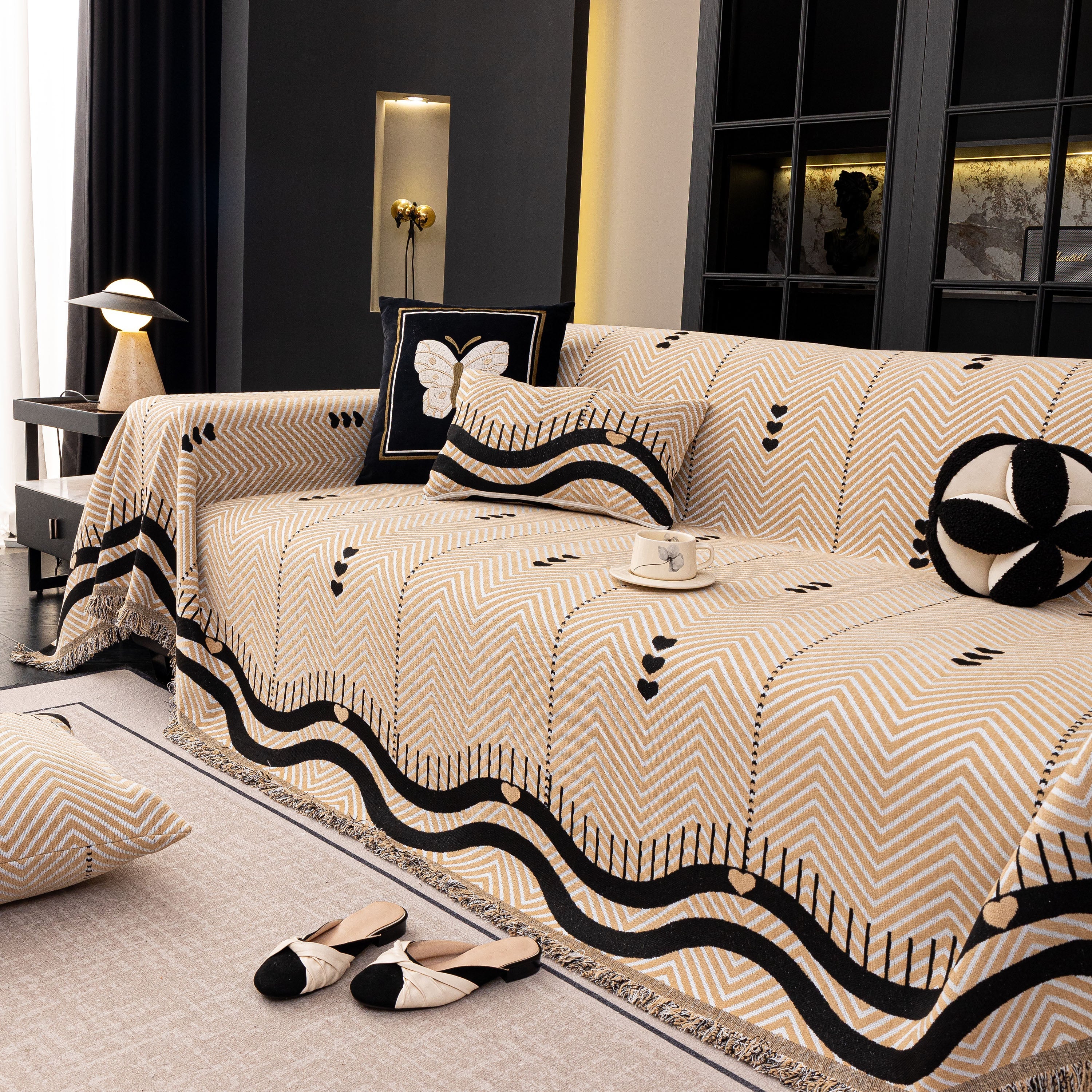 Chenille Sofa Throw Cover, Textured Chevron Decorative Couch Blanket For Living Room
