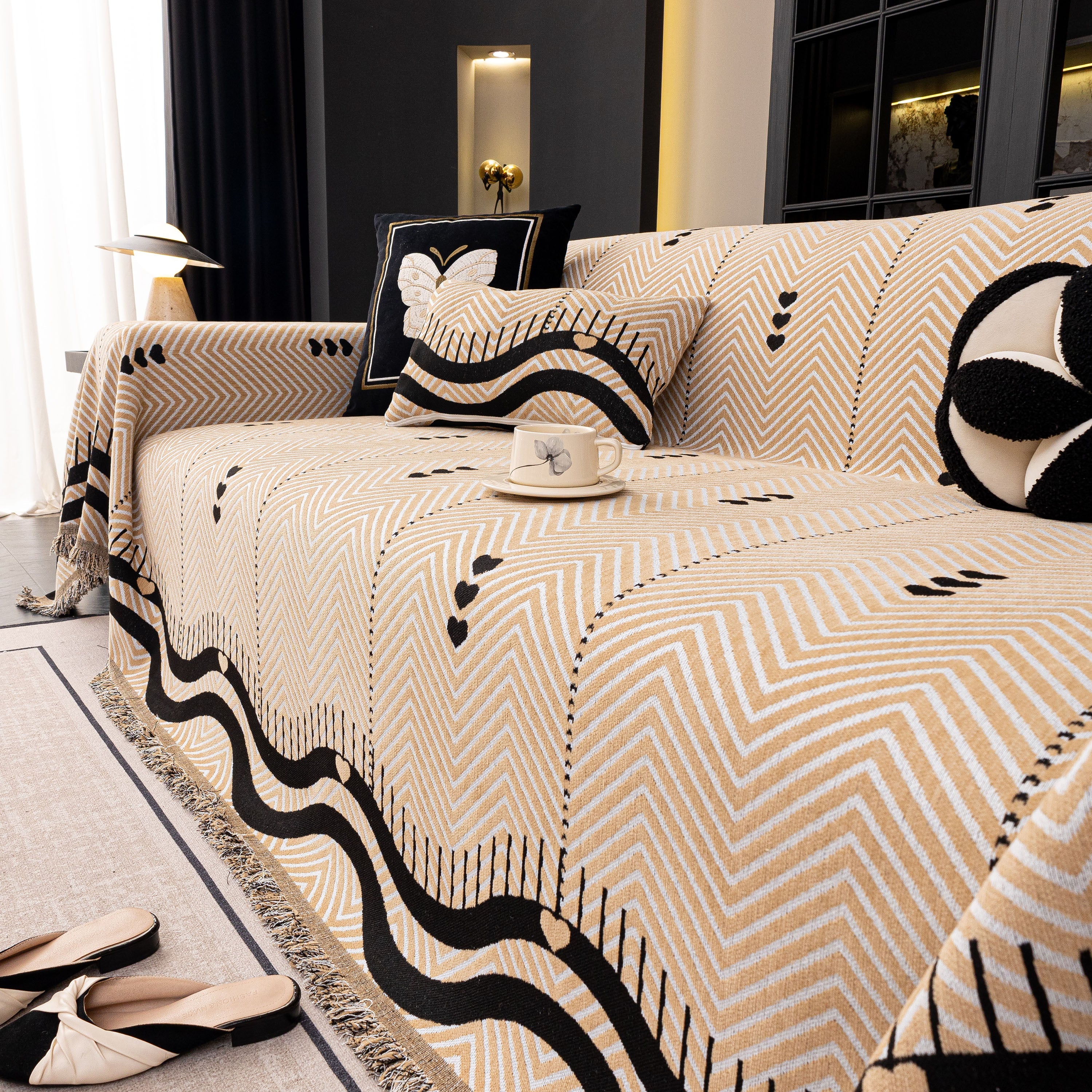 Chenille Sofa Throw Cover, Textured Chevron Decorative Couch Blanket For Living Room