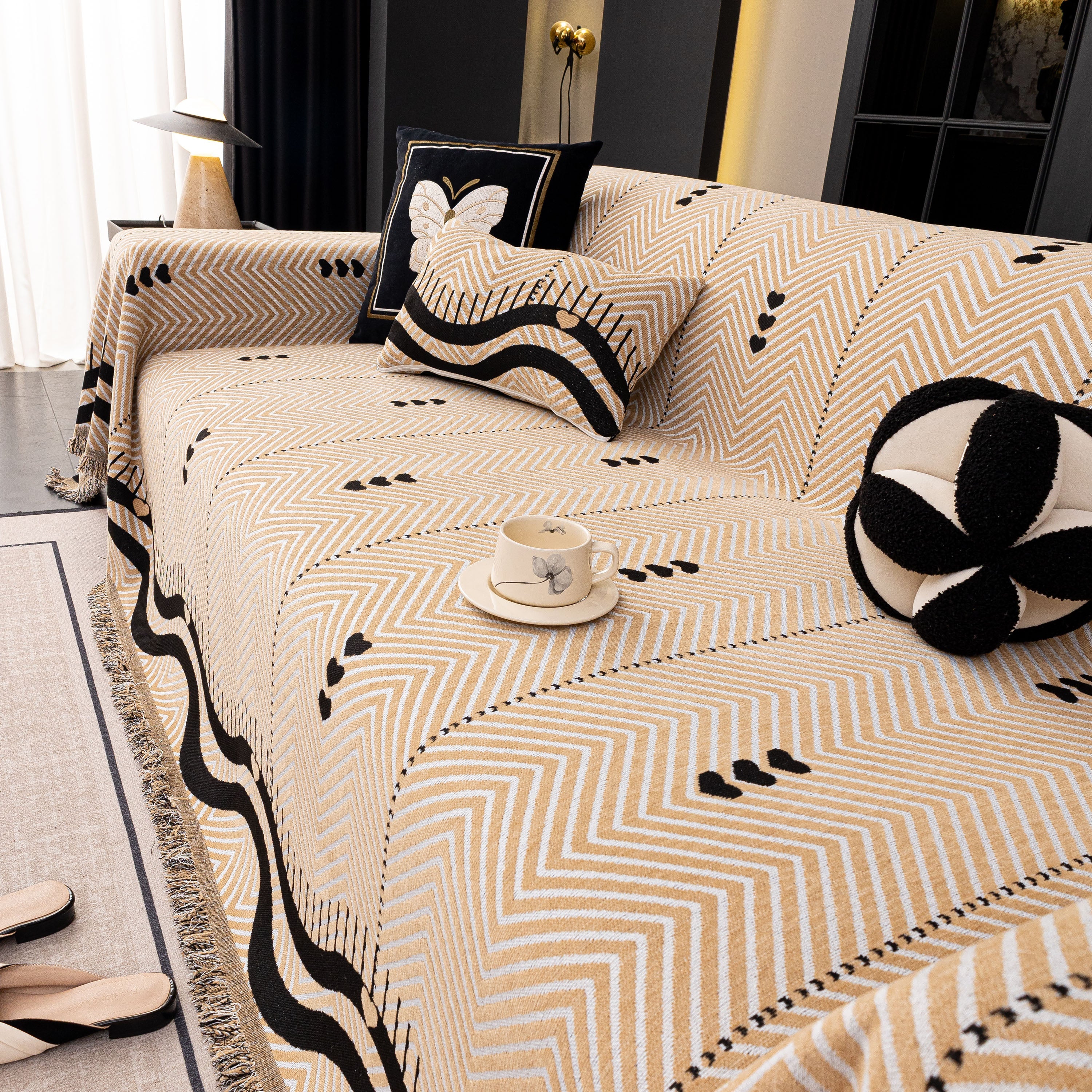 Chenille Sofa Throw Cover, Textured Chevron Decorative Couch Blanket For Living Room