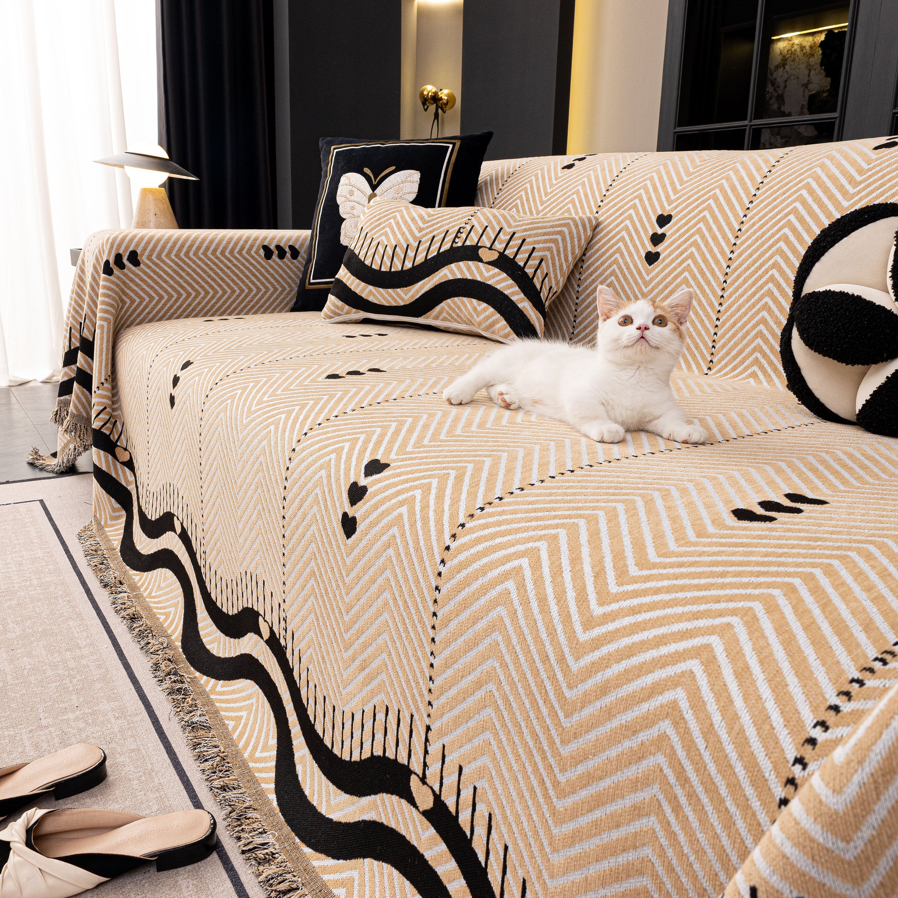 Chenille Sofa Throw Cover, Textured Chevron Decorative Couch Blanket For Living Room