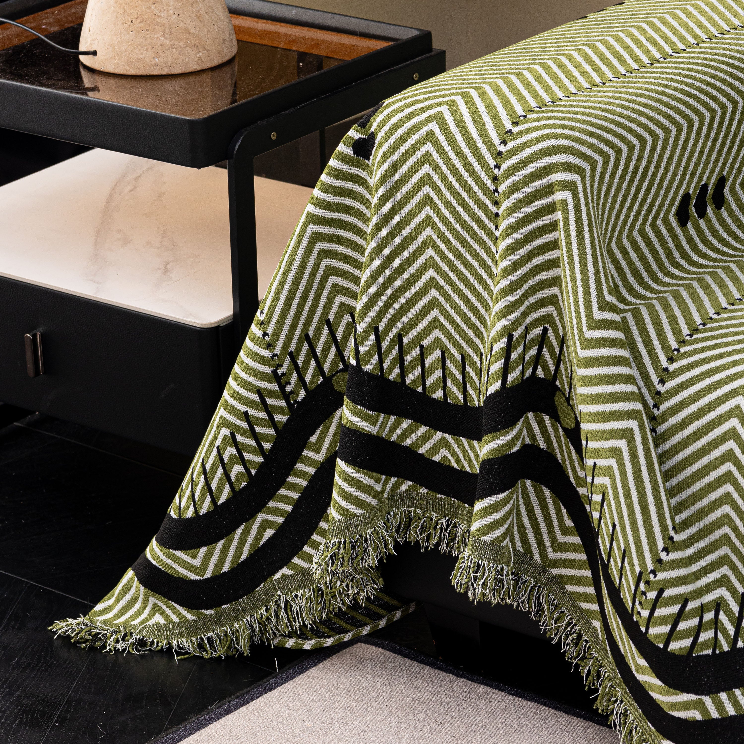 Chenille Sofa Throw Cover, Textured Chevron Decorative Couch Blanket For Living Room