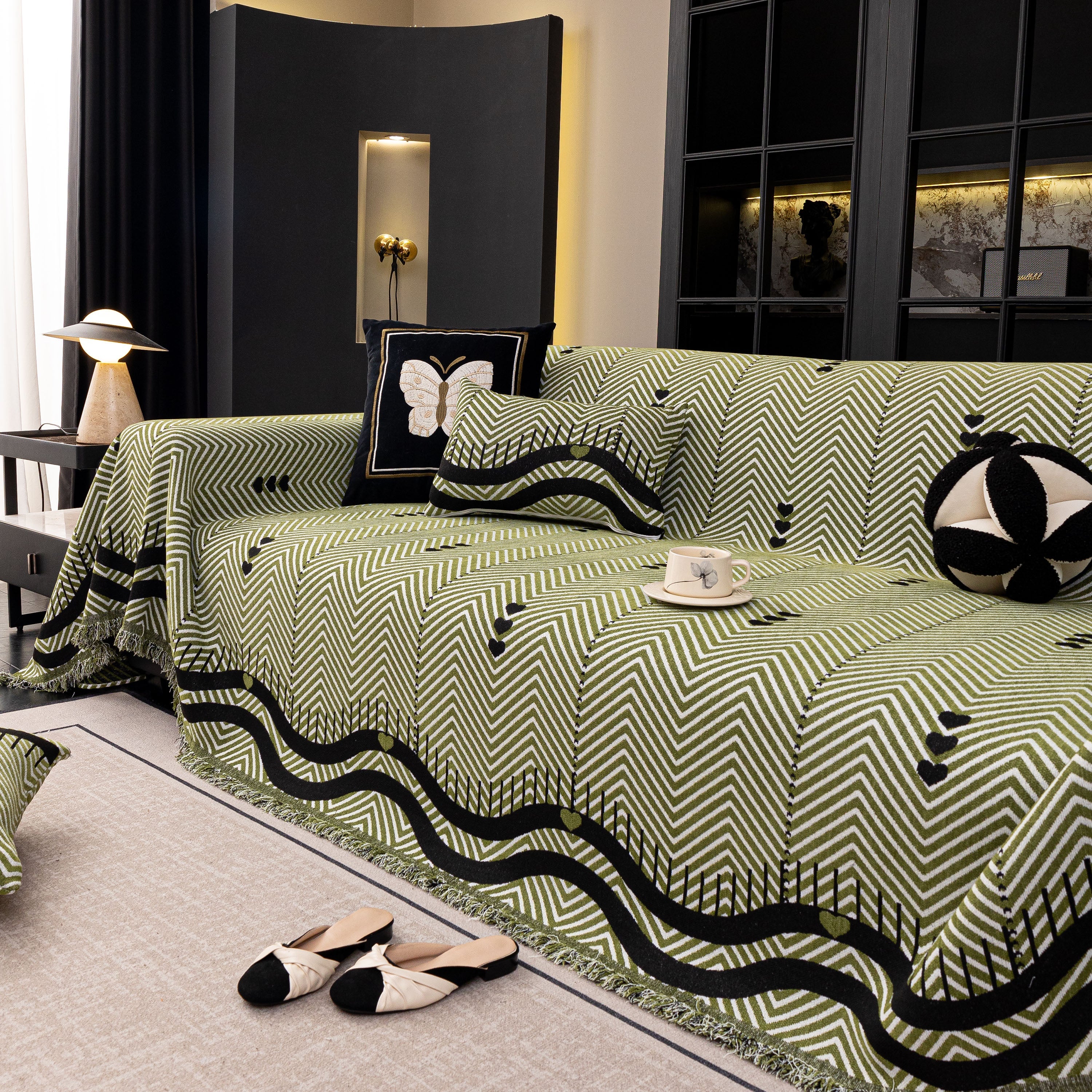 Chenille Sofa Throw Cover, Textured Chevron Decorative Couch Blanket For Living Room