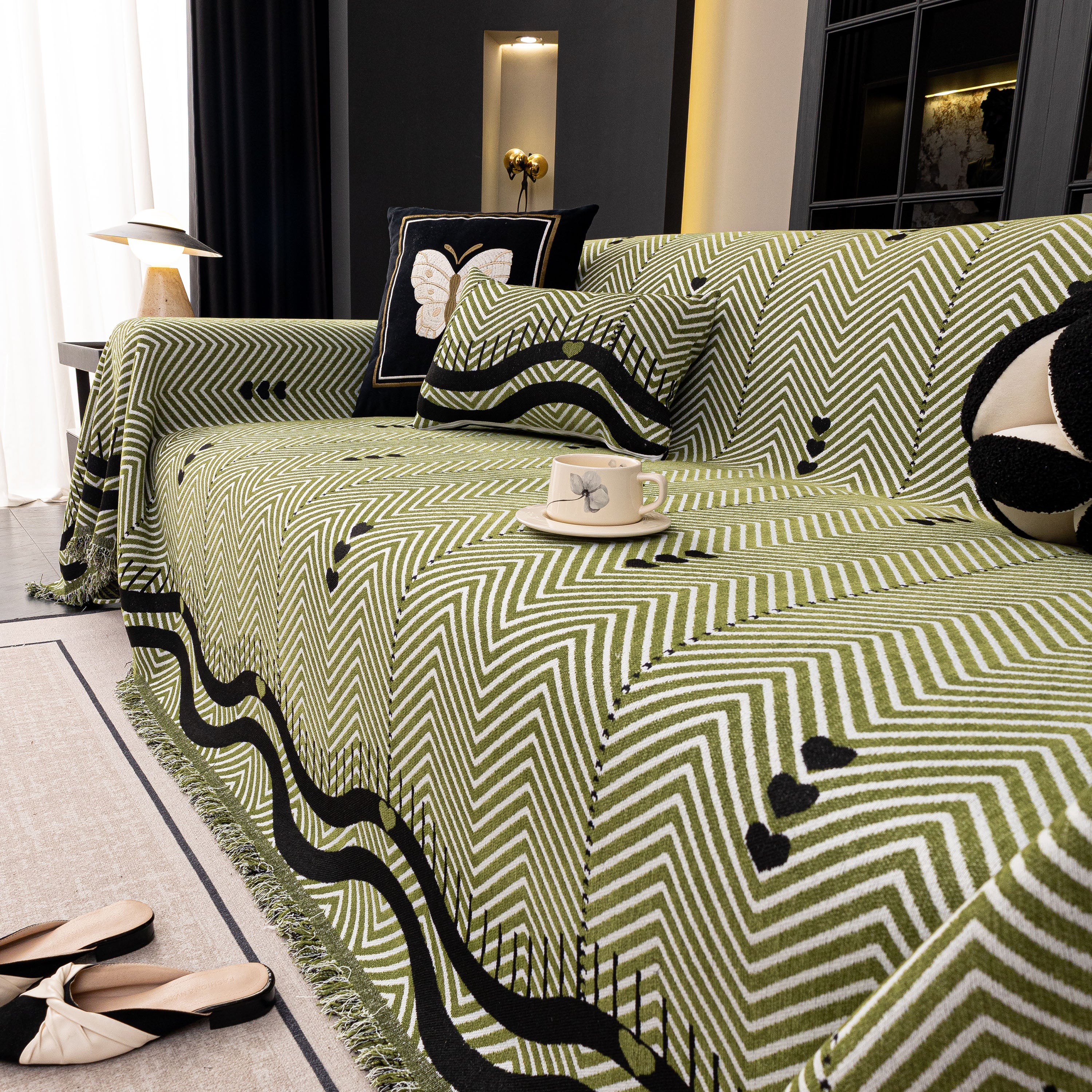 Chenille Sofa Throw Cover, Textured Chevron Decorative Couch Blanket For Living Room