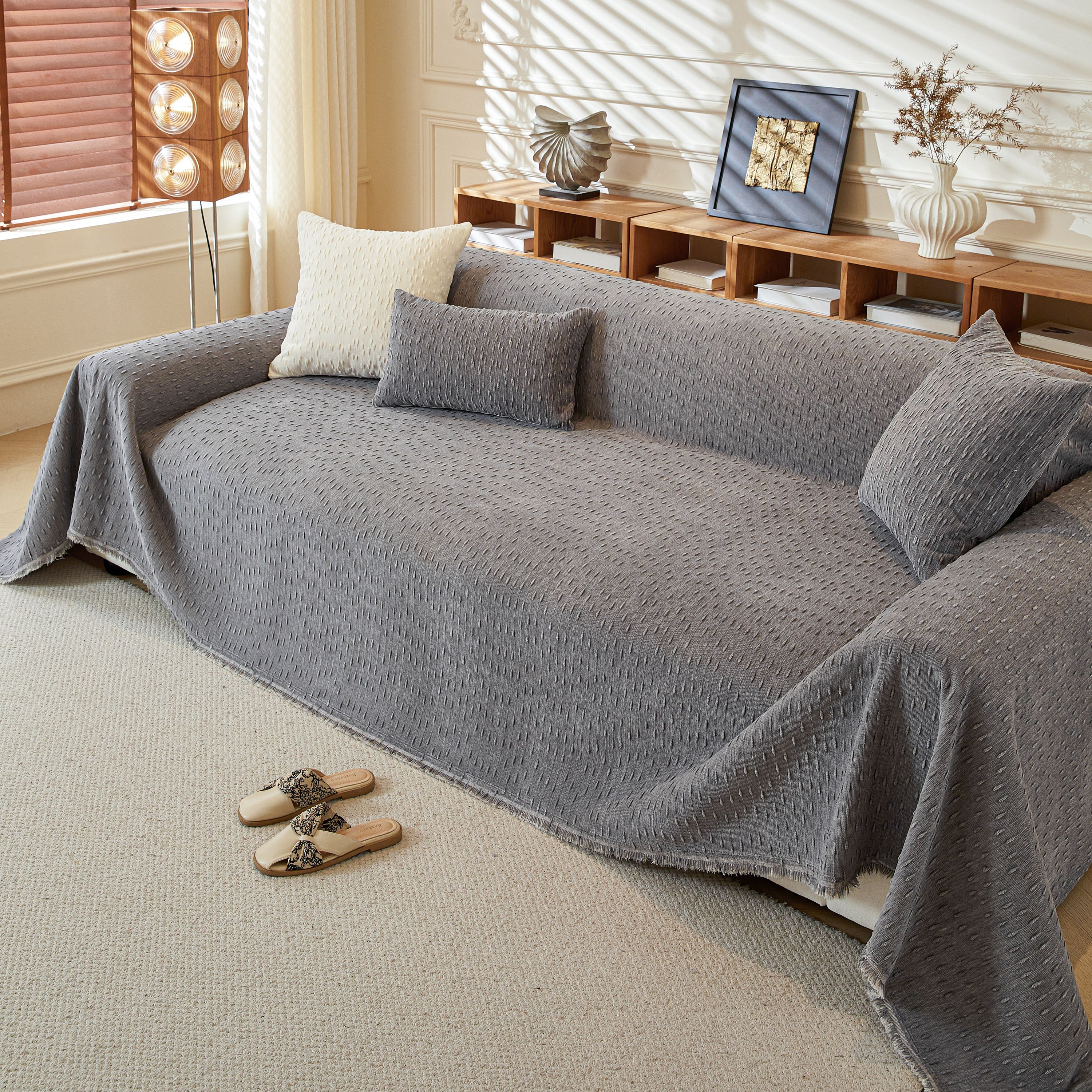 Textured Throw Blanket With 3d Dobby Weave, Minimalist Furniture Protector For Couch