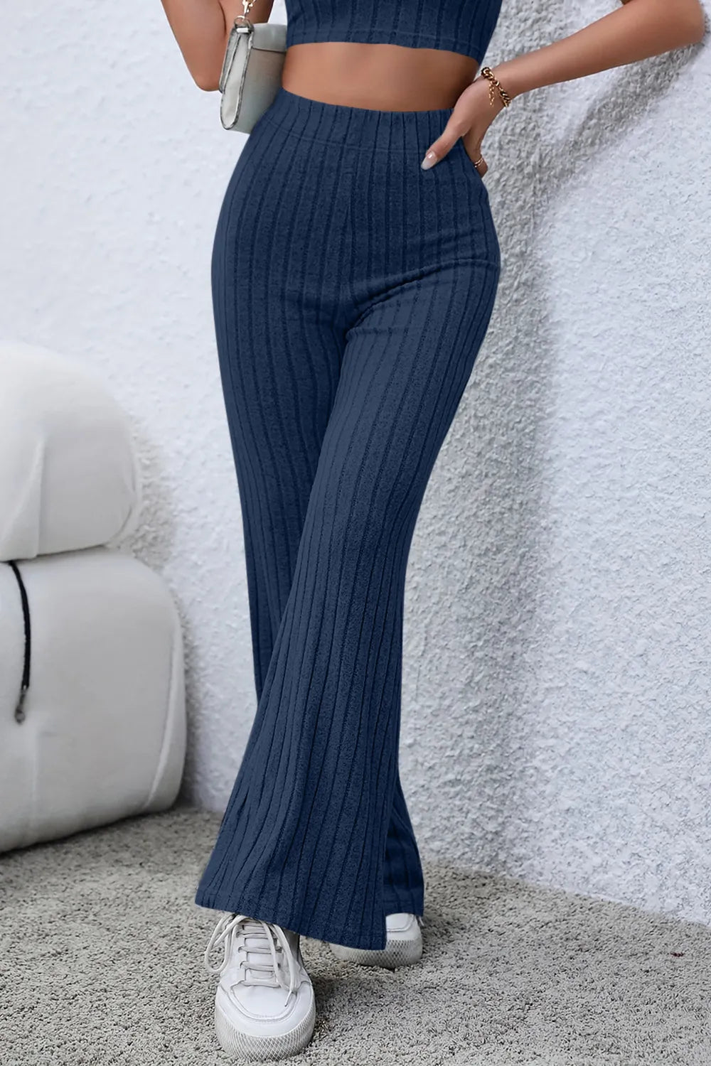 Basic Bae Full Size Ribbed High Waist Flare Pants | Includes Plus Size