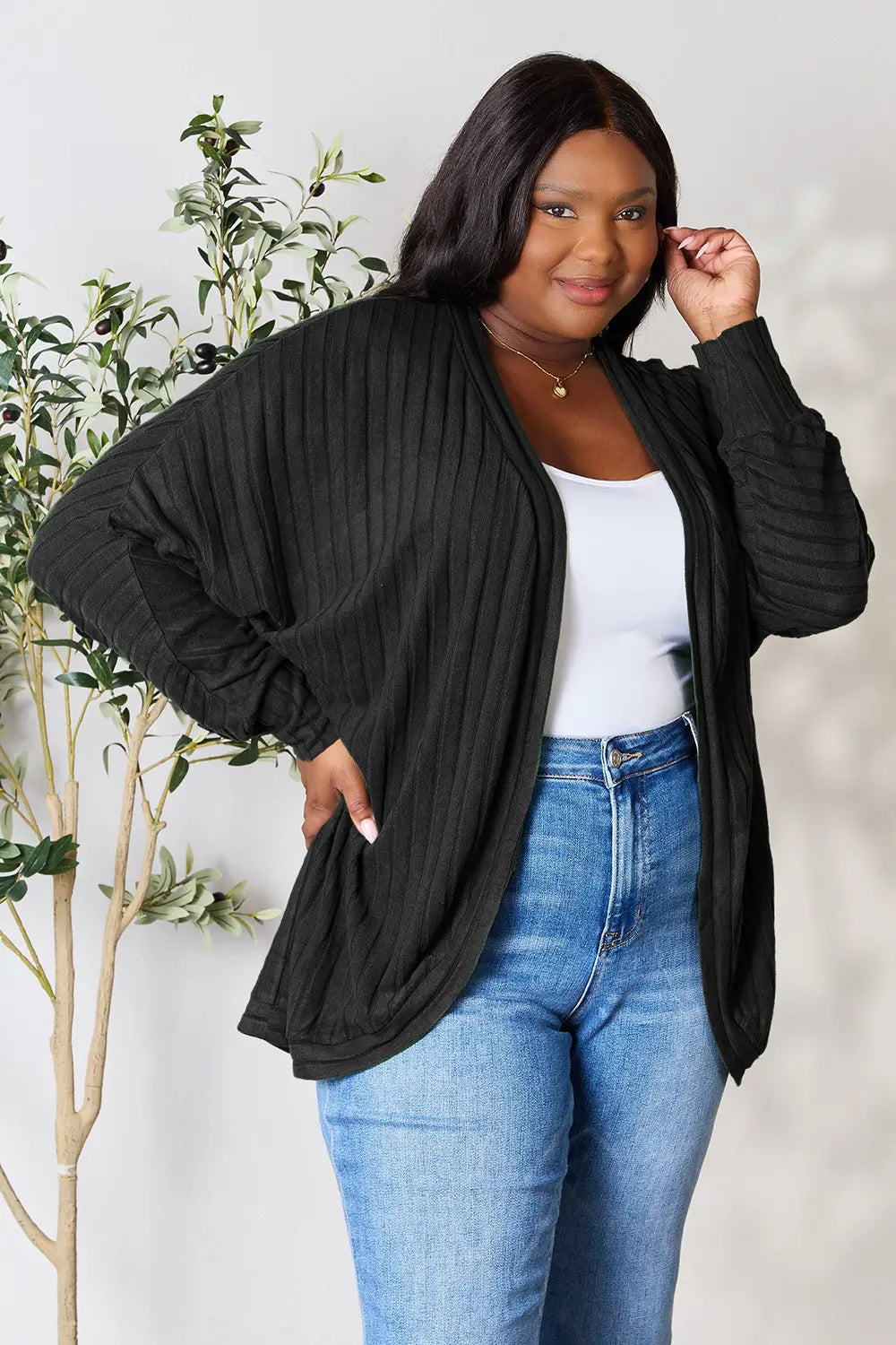 Basic Bae Full Size Ribbed Cocoon Cardigan | Includes Plus Size
