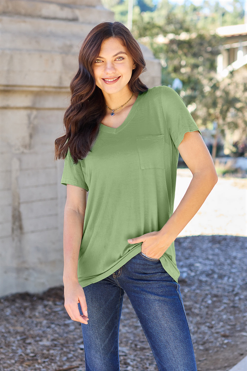 Basic Bae Bamboo Full Size  V-neck Short Sleeve T-shirt | Includes Plus Size