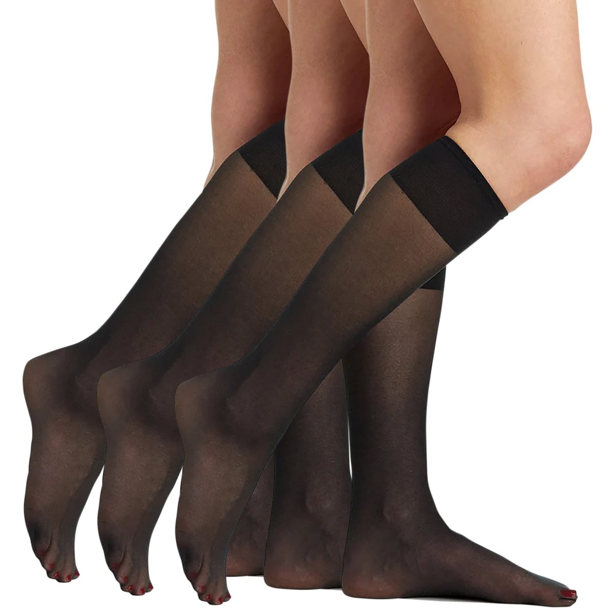 3 Pair Pack All Day Sheer Knee High With Sandalfoot Toe