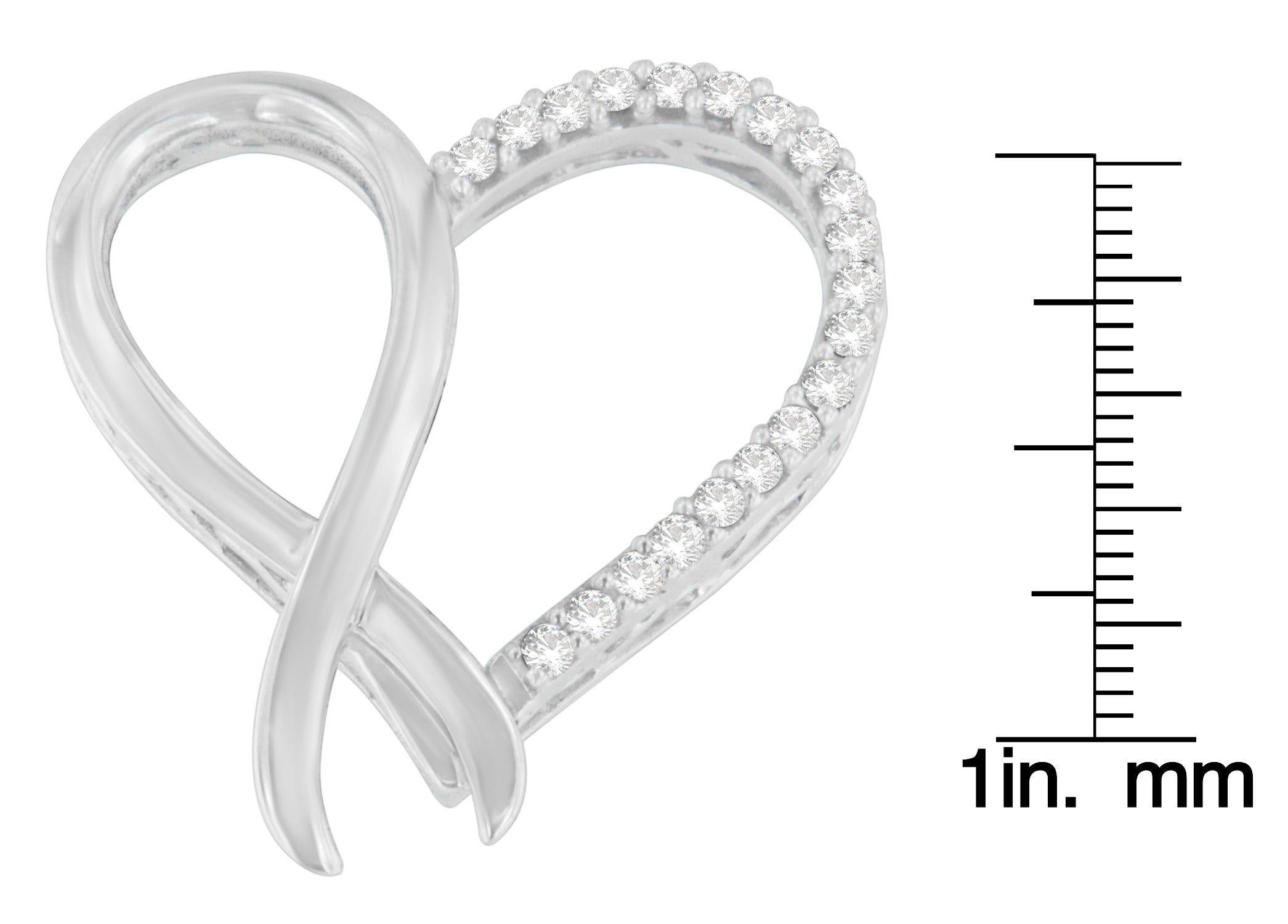 .925 Sterling Silver 1/4 Cttw Round Cut Diamond Ribbon And Heart Accent Pendant Necklace (h-i, I2-i3)