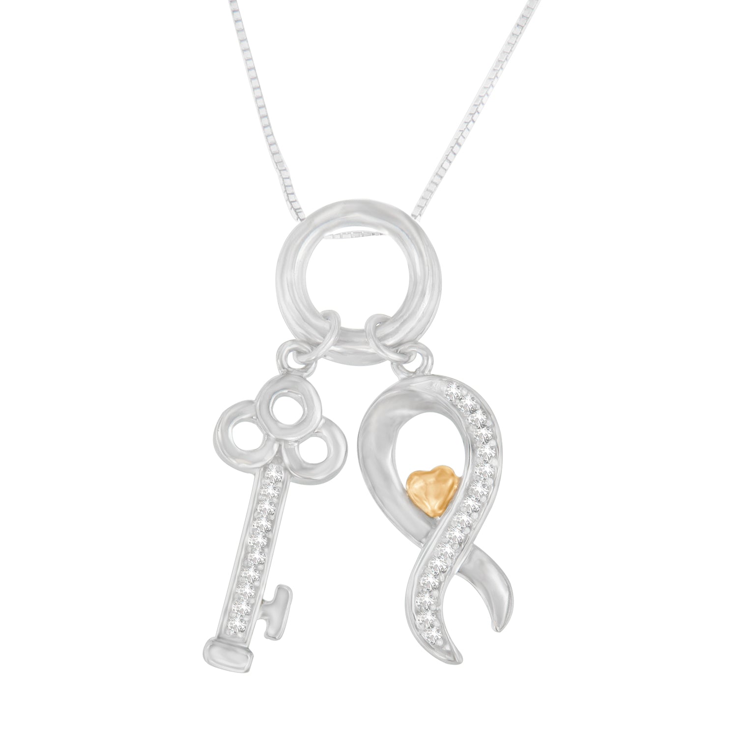 Two Tone .925 Sterling Silver 1/6 Cttw Diamond Symbol Key Pendant Necklace (h-i, I1-i2)