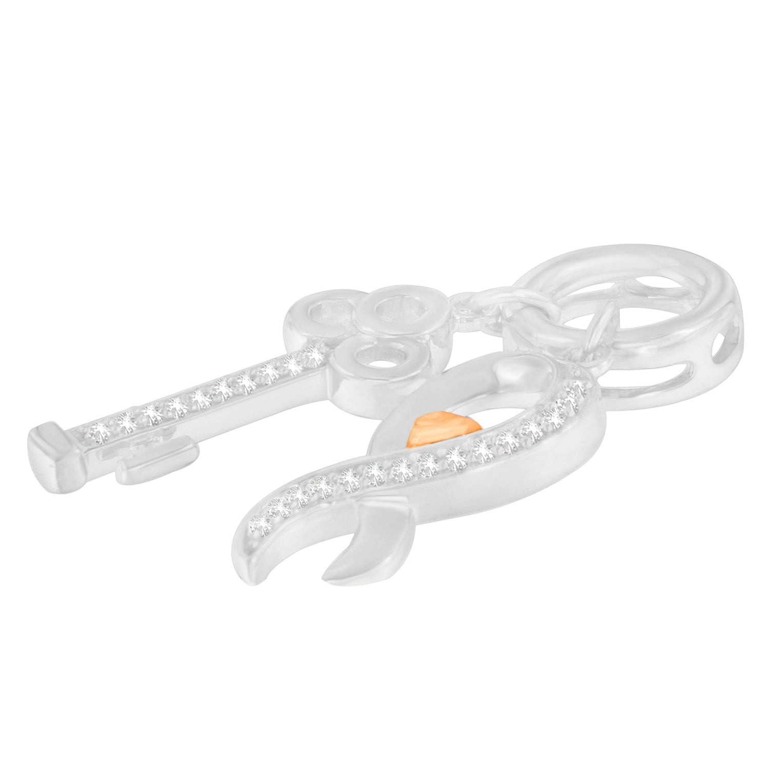 Two Tone .925 Sterling Silver 1/6 Cttw Diamond Symbol Key Pendant Necklace (h-i, I1-i2)