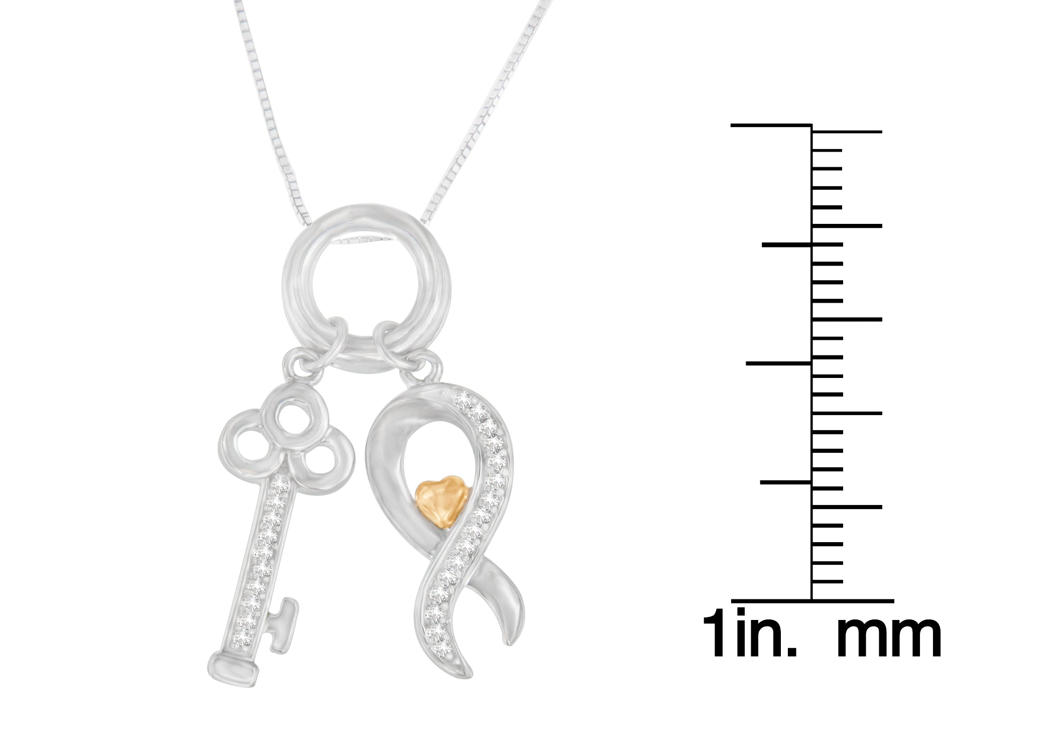 Two Tone .925 Sterling Silver 1/6 Cttw Diamond Symbol Key Pendant Necklace (h-i, I1-i2)