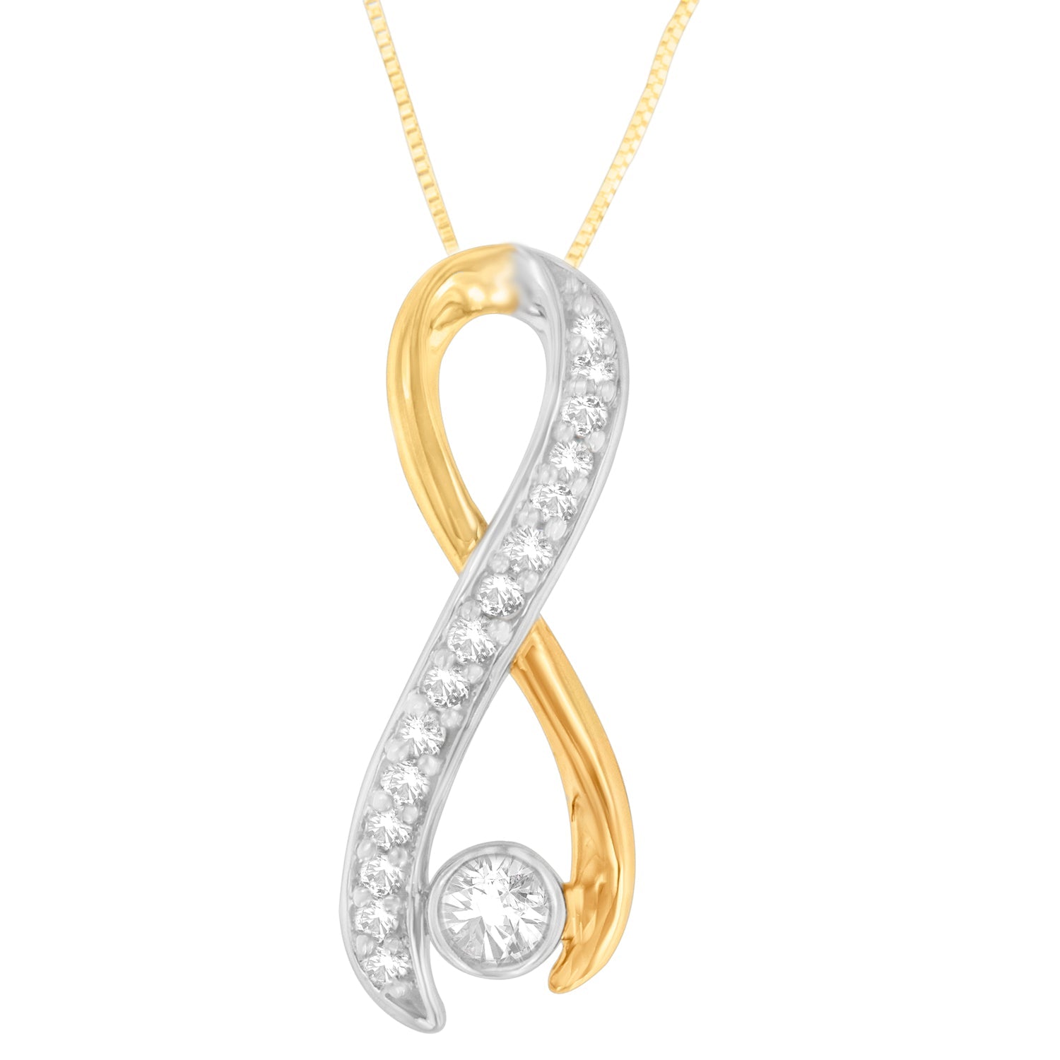 10k Two-tone Gold 1/5 Cttw Diamond Radiant Ribbon Pendant Necklace (h-i, I1-i2)