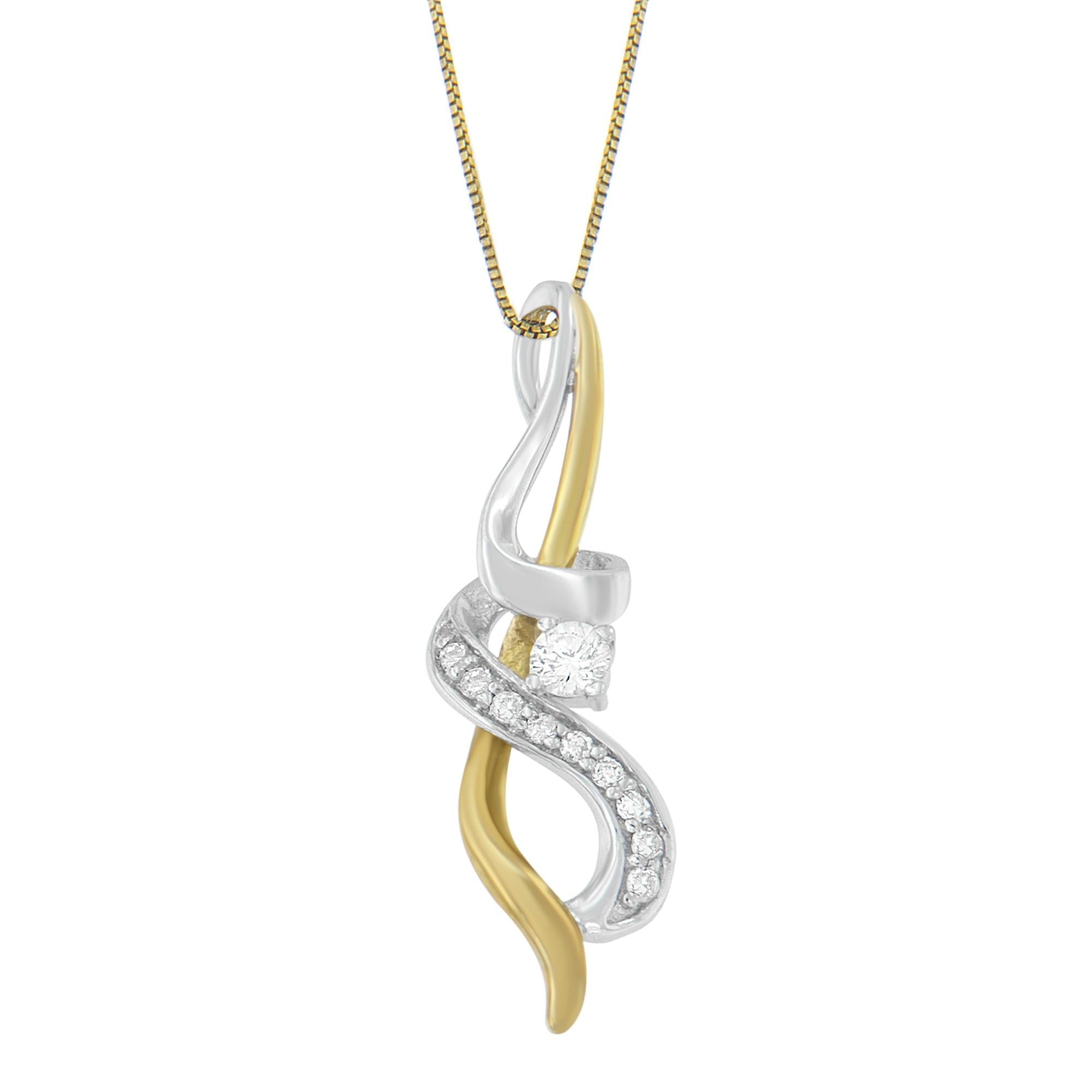 Espira 10k Two-tone Gold 1/5 Cttw Diamond Intertwined Swirl Pendant Necklace (j-k, I1-i2)
