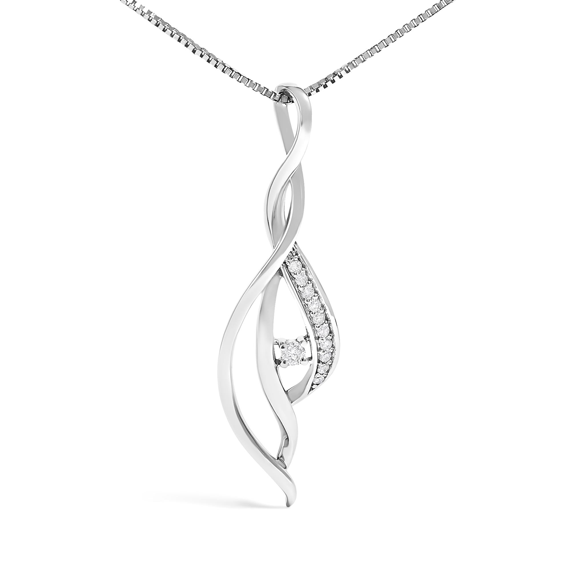 Espira 10K White Gold Round Diamond Accented Open Cascade Twist 18" Pendant Necklace (1/10 Cttw, J-K Color, I1-I2 Clarity)