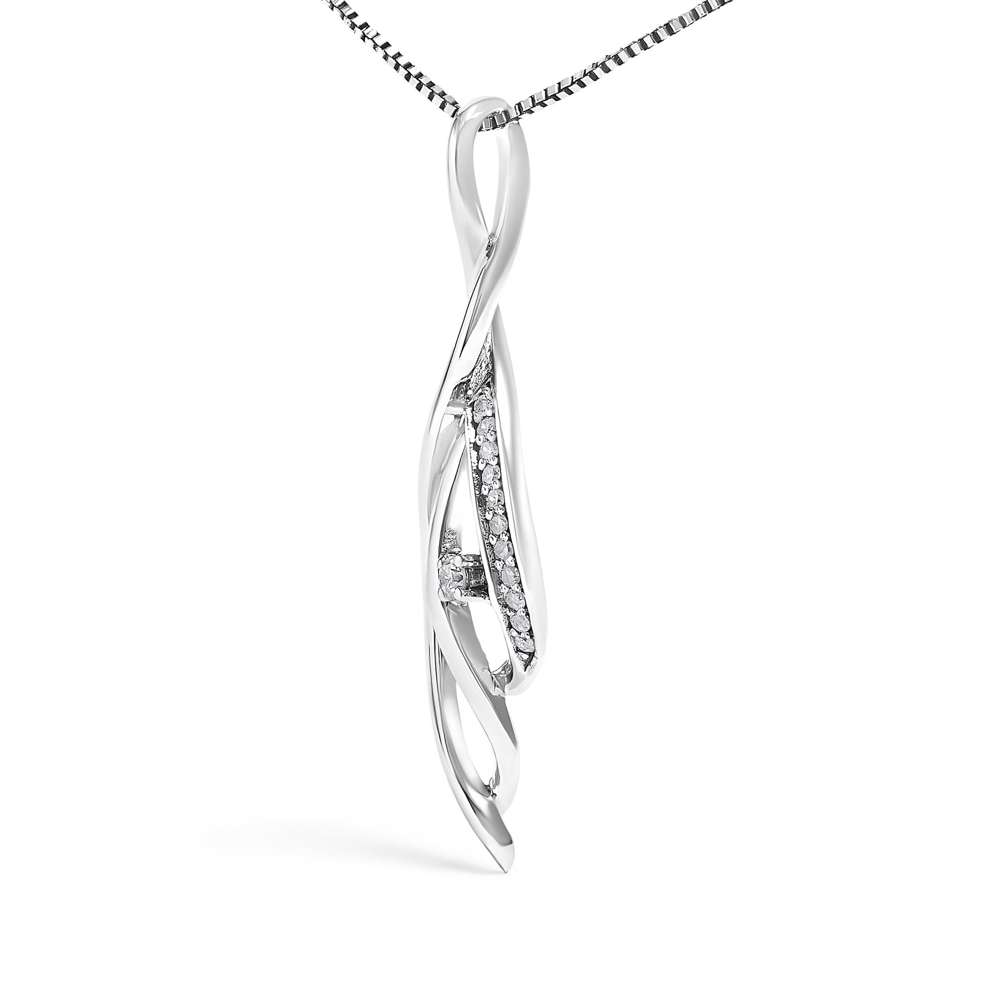 Espira 10K White Gold Round Diamond Accented Open Cascade Twist 18" Pendant Necklace (1/10 Cttw, J-K Color, I1-I2 Clarity)