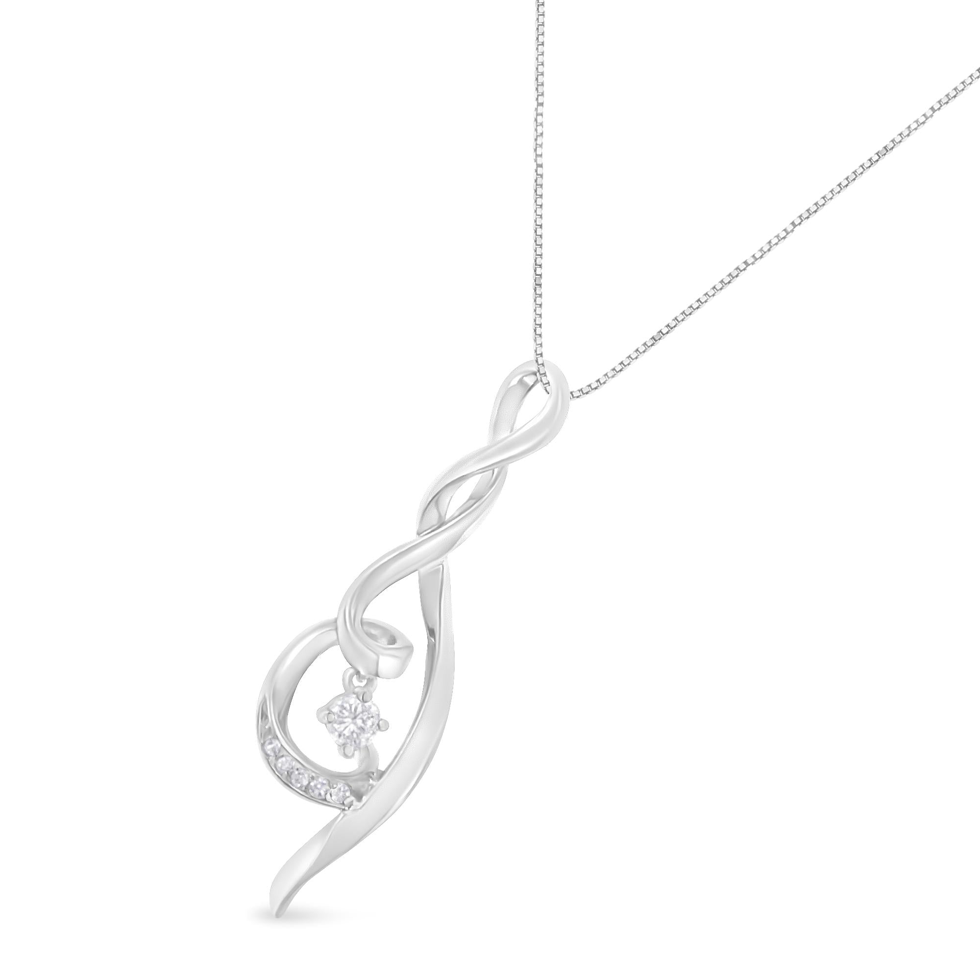 Espira 10k White Gold 1/10 Cttw Diamond Swirl Pendant Necklace (i-j, I1-i2)