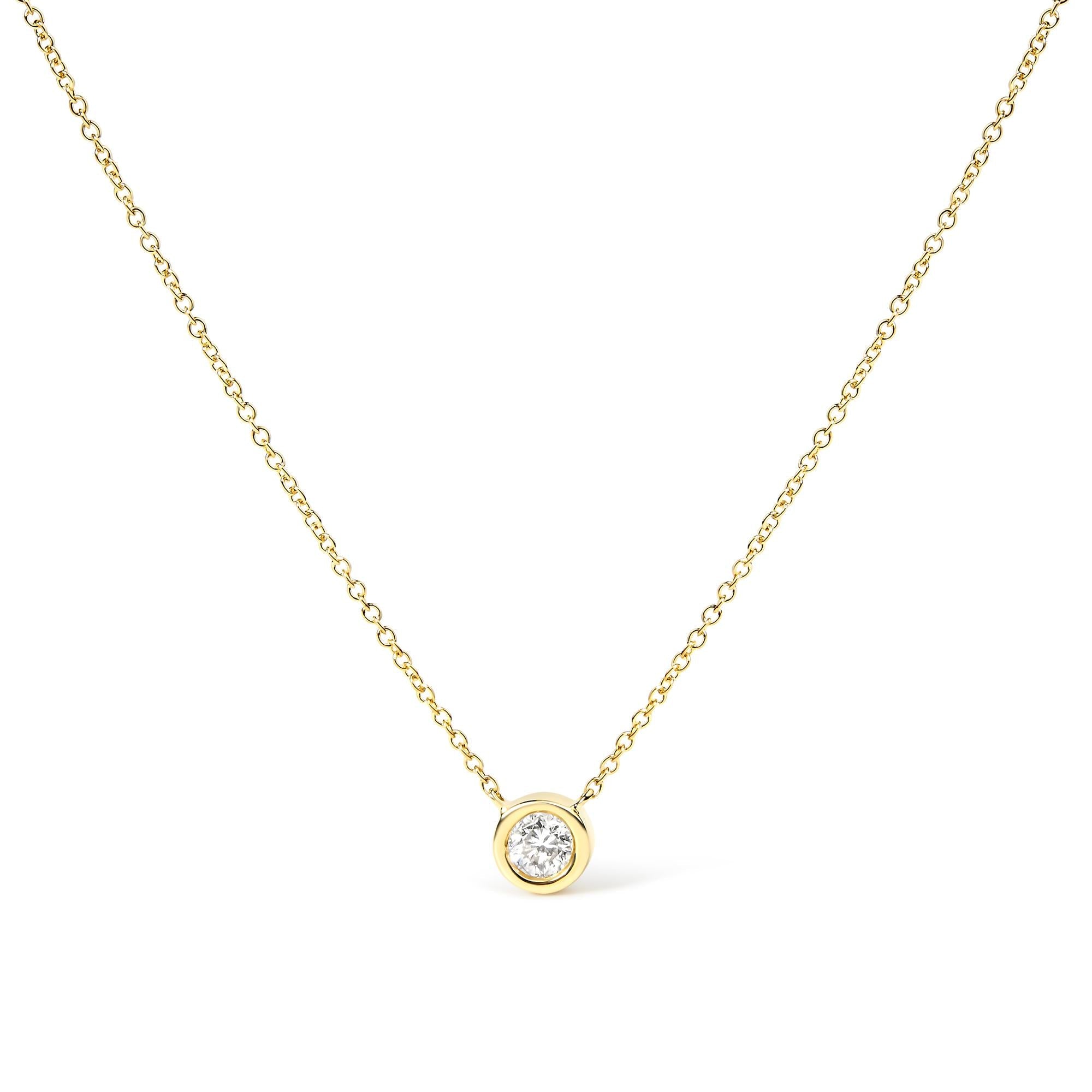 10K Gold 1/10 Carat Round Brilliant-Cut Diamond Modern Bezel-Set Solitaire 16"-18" Pendant Necklace