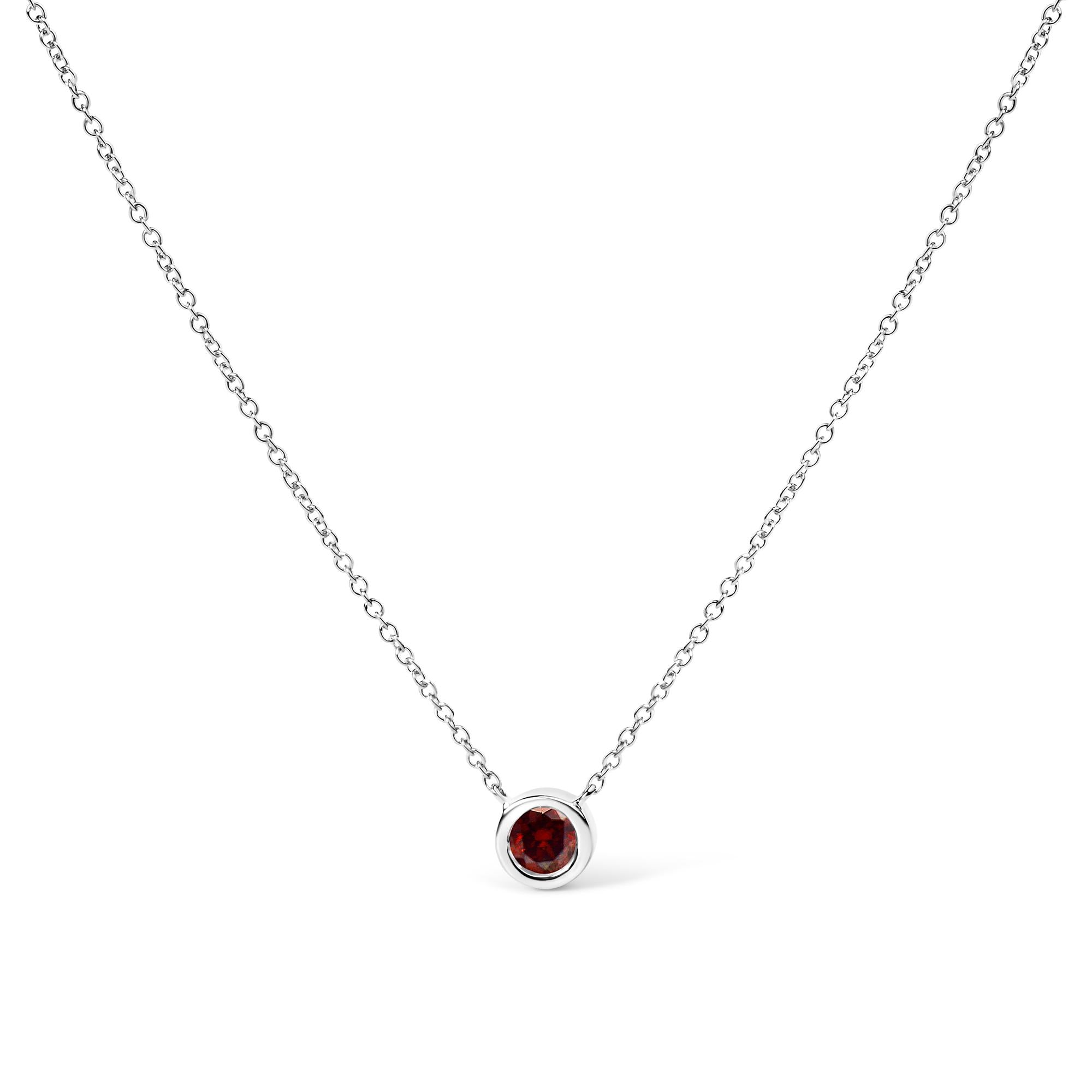 14K White Gold 1/2 Cttw Red Lab Grown Diamond Bezel-Set Solitaire 18" Pendant Necklace (Red Color, VS1-VS2 Clarity)
