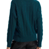 Aqua Cashmere Distressed Cable Crewneck Cashmere Sweater Green Size L